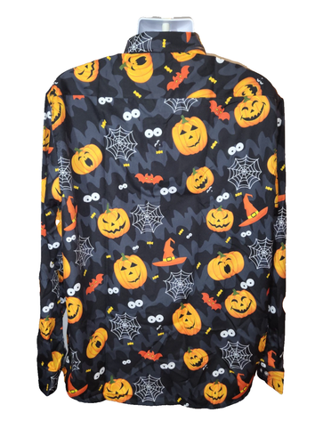 Mens Size XXL Halloween Button Up Long Sleeve Shirt Pumpkins & Bats Regular Fit - Picture 3 of 11