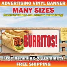 BURRITOS Advertising Banner Vinyl Mesh Sign Mexican Fast Food Buffet Bar Tacos