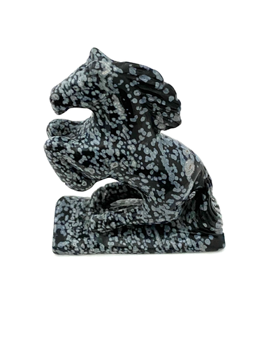 Natural Snowflake Obsidian Gemstone Carved Horse Figurine, 68.49g (2.42oz) - Picture 2 of 2