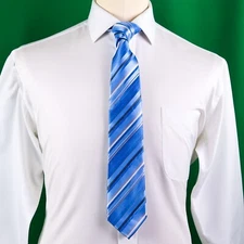 Blue & Silver Stripe 3" Necktie Business Formal Elegance For Smart Men's Ego