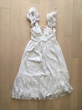 Lulus White Ruffled Shoulder Backless Summer Maxi Dress Size XS Gorgeous