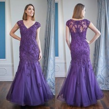Purple Mother Of The Bride Dresses V Neck Cap Sleeve Applique Wedding Party Gown