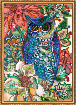 Bead Embroidery Kit ''Smart eagle owl'' size 11.8''x17.7'' / 30.0x45.0 cm