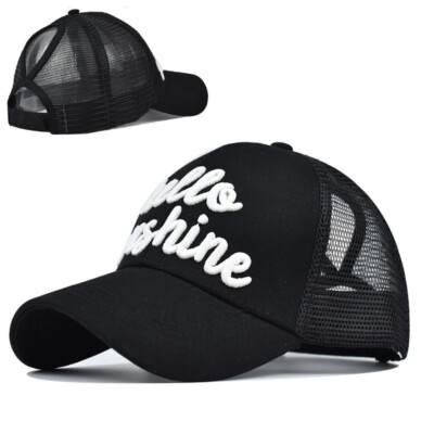 Women Horsetail Mesh Hat Girl Embroidered Letter Cotton Breathable Baseball Cap