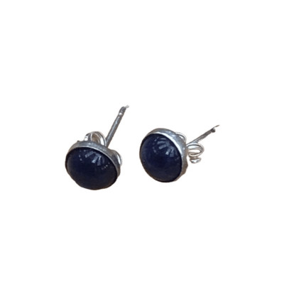 Earrings, Navy Blue Sodalite and Sterling Silver Stud Earrings, NEW, 5 mm, Handm
