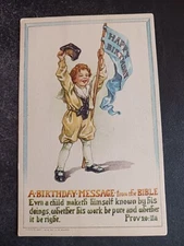 1921 postcard A Birthday Message From the Bible Proverbs 20:11a religious cute