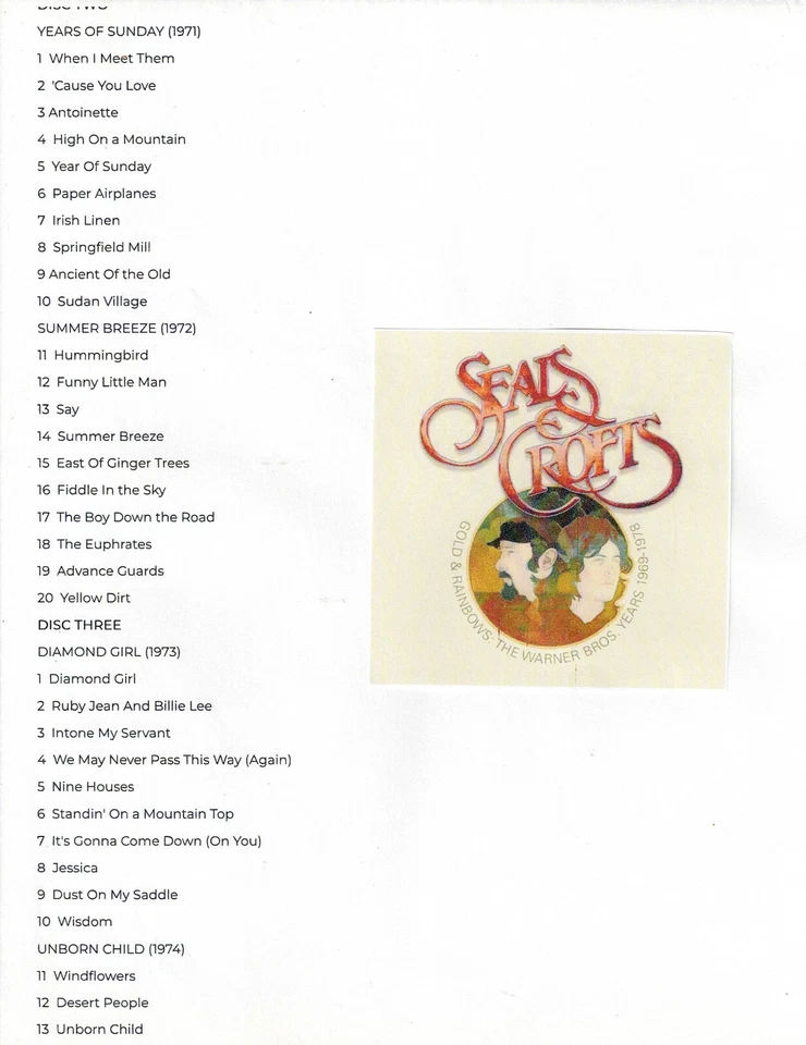 SEALS & CROFTS - GOLD & RAINBOWS: WB YRS 69-78 (5CD 2025) NEW *100 TRACKS* - Image 4 of 4