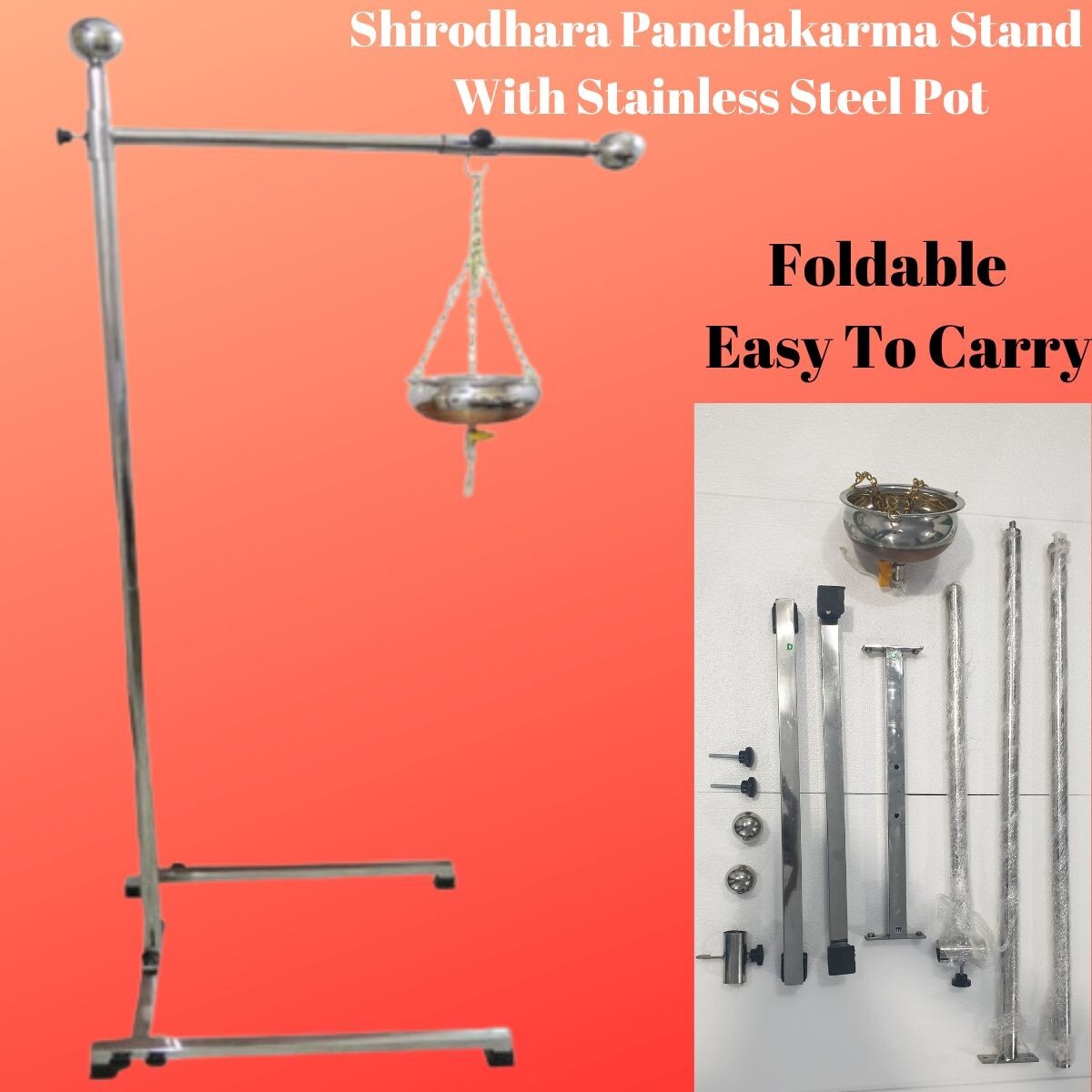 Soporte Shirodhara Plegable Panch - Ajustable (Con Olla Shirodhara Acero 2 Ltr)