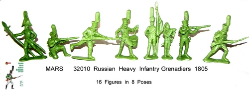 32010 Mars 1/32 Napoleonic Russian Grenadiers toy soldiers 16 in 8 poses