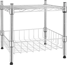 2-Tier Shelving Unit Storage Rack with Basket 15" W x 15" D x 13.8" H 1/2 Pack