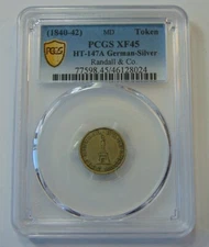 1840-42 German Silver HARD TIMES TOKEN PCGS XF45 ~ Randall & Co. , Balt., Md.