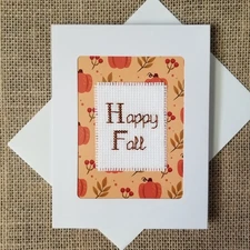 Completed Finished Cross Stitch Happy Fall Pumpkins Blank Note Card