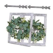 Rustic Wood Window Frame with Green Wreath and Arrows Wall White