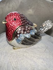 Red Robin Enamel Bejewelled Hinged Trinket Box