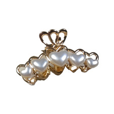 Hair Barrette Clip Gold Tone Clip Gold Tone White Hearts Fun Romance