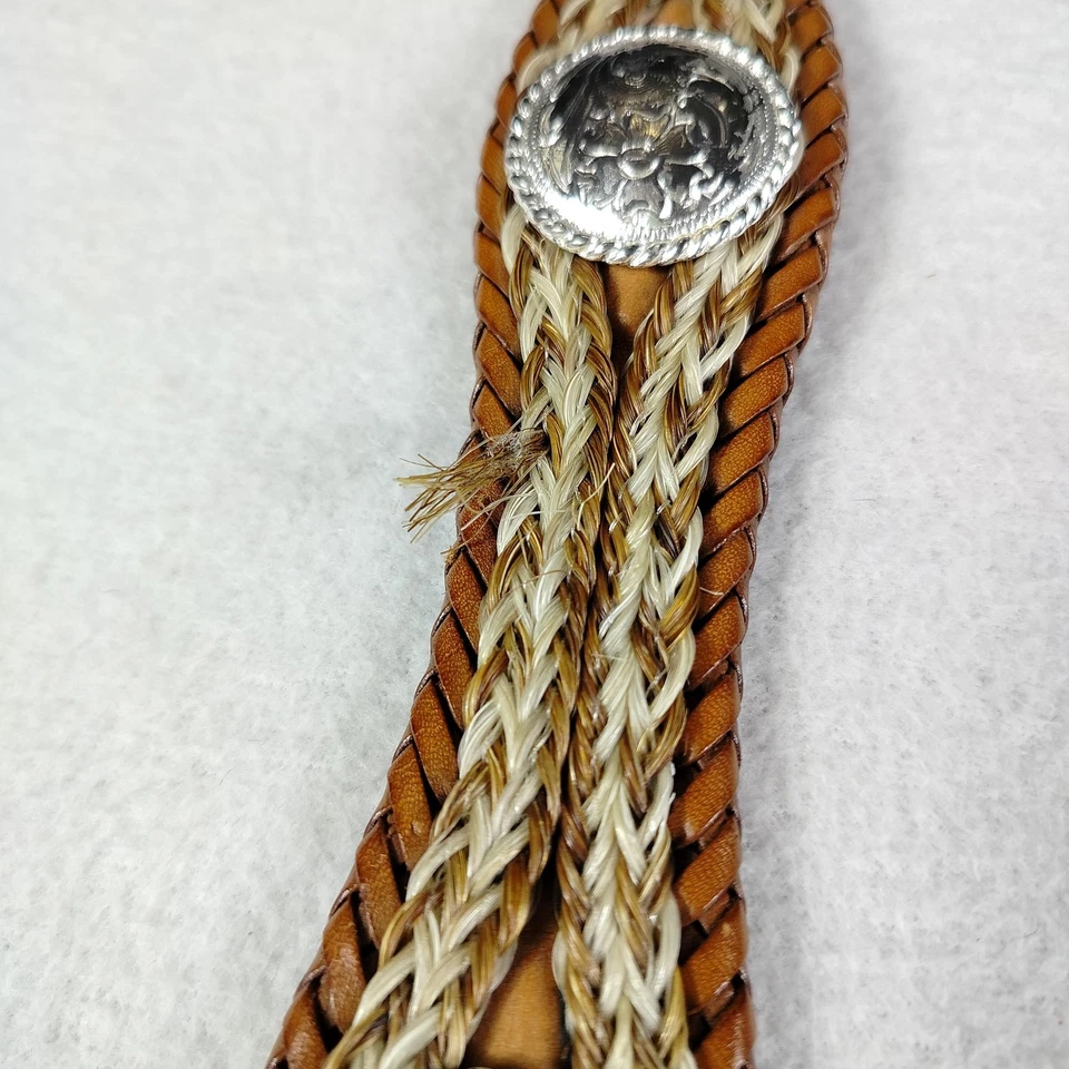 Cinturón Tony Lama para mujer 32 marrón Western plateado conchos correa de cuero trenzado a presión Foto 4 de 4