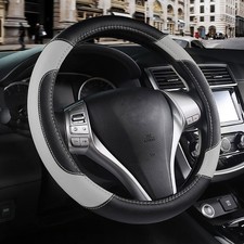 Leather Car Steering Wheel Cover, Universal Fit for Most Cars, Grey