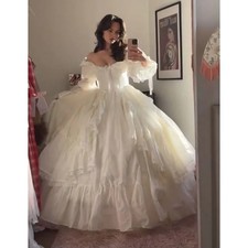 White Strapless Ball Gowns Prom Dress Lace Tulle Long Sleeve Princess PartyDress