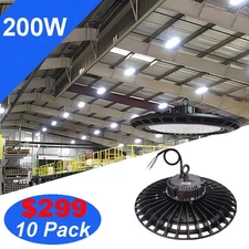10Pack 200W UFO Lamp Led High Bay Light Shop Commercial Factory Warehouse Garage