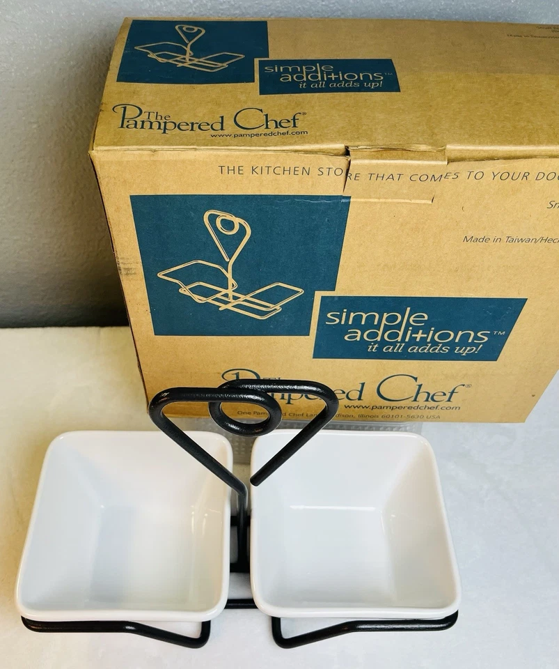 Pampered Chef Simple Additions Small Caddy Black Metal Stand Holds 2 Bowls - Image 2 of 4