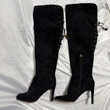 Sam &Libby Women’s Aria Over The Knee Black Faux Suede Boots Lace Up Size 7.5