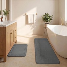Grey Bathroom Rug Set Memory Foam Bath Mat Runner Non Slip Washable 2 PCS