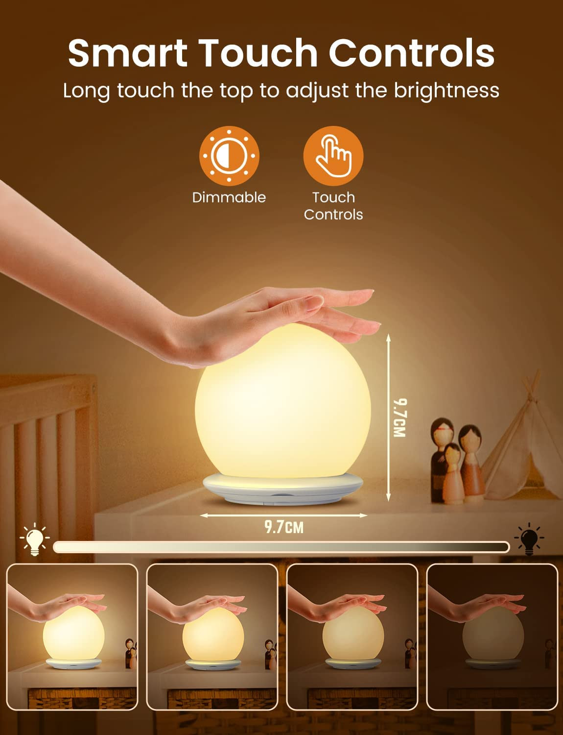 Luce notturna a forma di zucca per bambini, con controllo touch, per