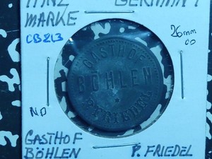 CB213: GERMAN TANZ MARKE, "Dance Token", ND, Gasthof Boehlen,26 mm
