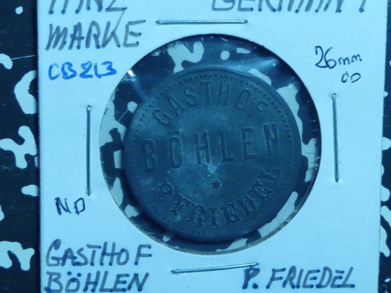 CB213: GERMAN TANZ MARKE, "Dance Token", ND, Gasthof Boehlen,26 mm