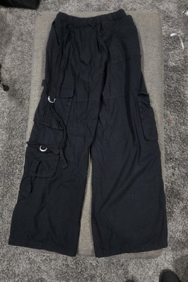 Forever 21 Women's Black Solid Cargo Wide-Leg Pants w/ Pockets Size M