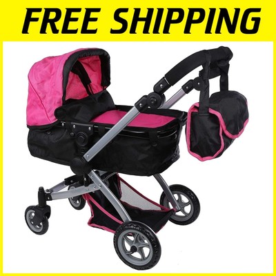 Foldable Doll Stroller w/ Adjustable Handle - Hot Pink