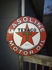 LARGE VINTAGE TEXACO GASOLINE 30" PORCELAIN METAL GAS OIL SERVICE STATION SIGN