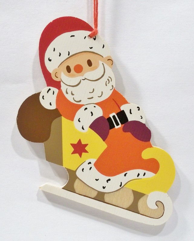 Erzgebirge Germany Santa Claus Sleigh Sled Wooden Wood Fretwork Vintage Ornament