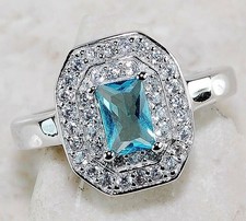 2CT Aquamarine  White Topaz 925 Solid Sterling Silver Ring Sz 6 IB2-1