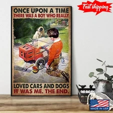 Vintage Little Boy Painting Wooden Toy Car &amp Dog Watching Once Upon A Time...