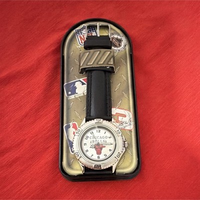 Chicago Bulls NBA Basketball Watch - Black Strap, Silver Tone Case