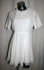 NEW Womens ASOS Solid White Fit & Flare Short Sleeve Chiffon Dress 8 Petite NWT