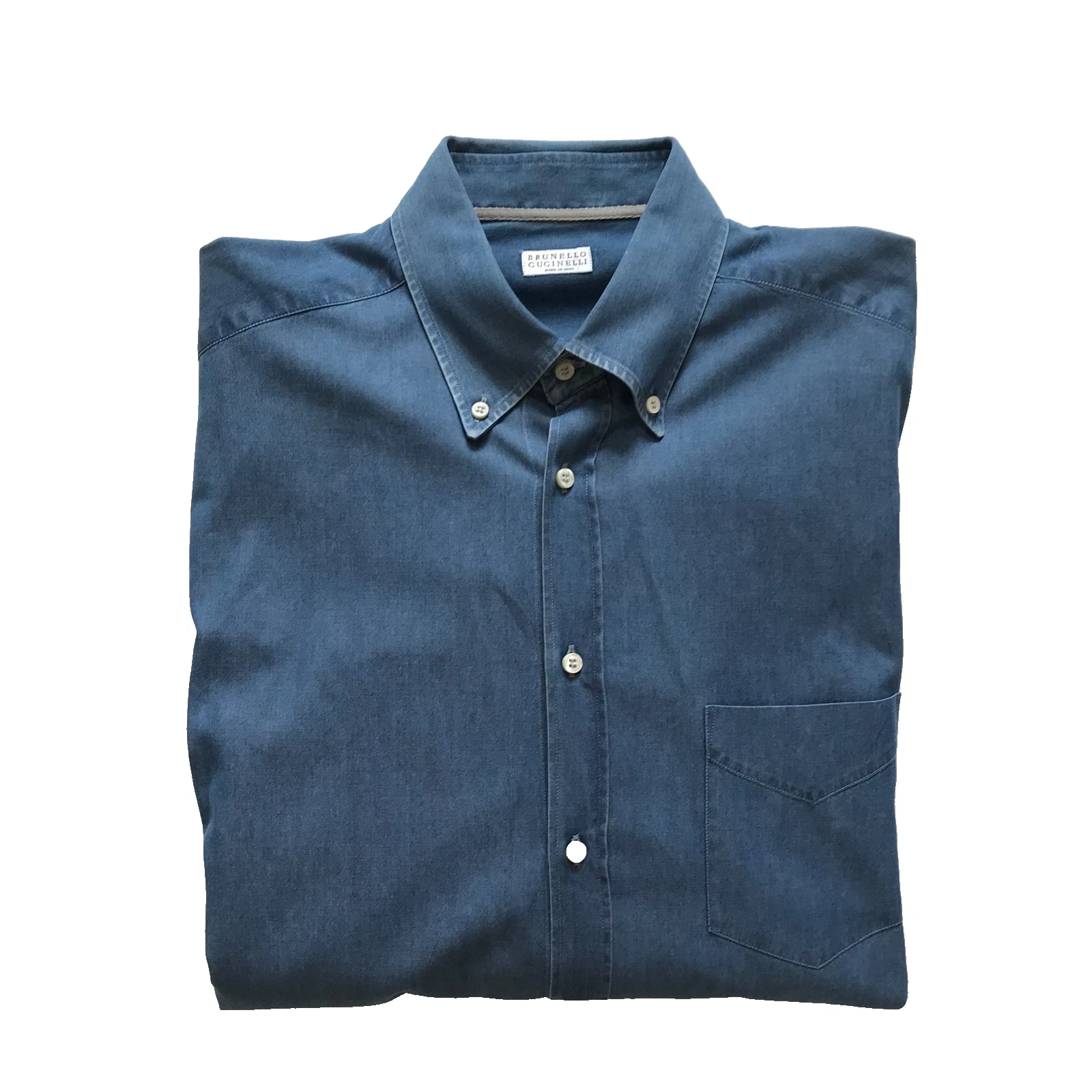 Brunello Cucinelli Denim Button Down Shirt Mens Large Blue Long Sleeve Cotton