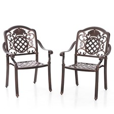 2PCS Patio Cast Aluminum Chairs Outdoor Metal Armchairs w/ Ergonomic Curved Seat