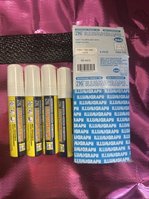 4 Zig Illumigraph Broad Markers 15 mm White NIB PMA-720 Fluorescent BLACK LIGHT