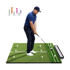 Upgraded 5x4ft Golf Hitting Mats,with Ball Tray, Thick Turf, 3 Tees for Drivi...
