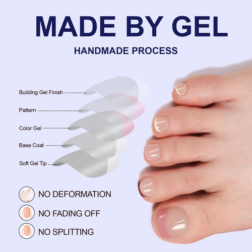Misssix Press On Toe Nails Short 150Pcs French Toe Nail Tips 5 Colors Square - Picture 5 of 6