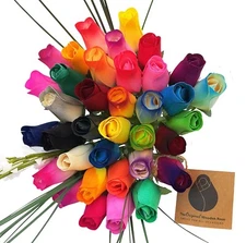 Vibrant Assorted Colors Flower Bouquet. The Original Wooden Rose 1, 2, 3 Dozen
