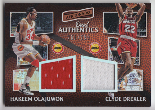 2016-17 Aficionado Hakeem Olajuwon Clyde Drexler Dual Authentics Jersey /299 - Picture 3 of 10