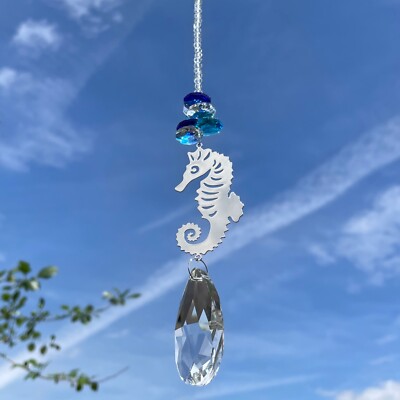 Neu Seepferdchen blau Sonnenfänger Handy ~ Glaströpfchen ~ Strand Meer Thema
