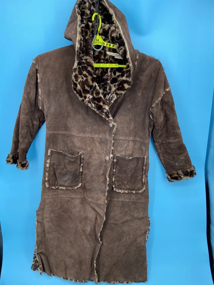 Newport News Chaqueta de Cuero Pesado Grande Marrón Gamuza Piel Sintética Forrada Trinchera Larga Foto 4 de 4