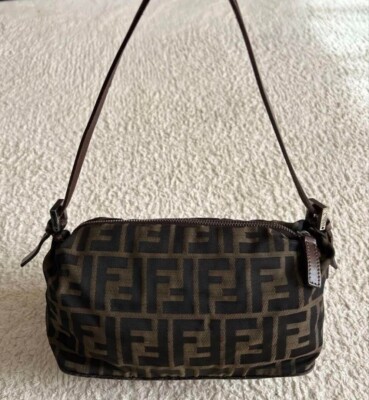 Fendi Zucca pattern Hand Bag Pouch logo zip color brown fashion Fendi Zucca pattern Hand Bag Pouch logo zip color brown fashion