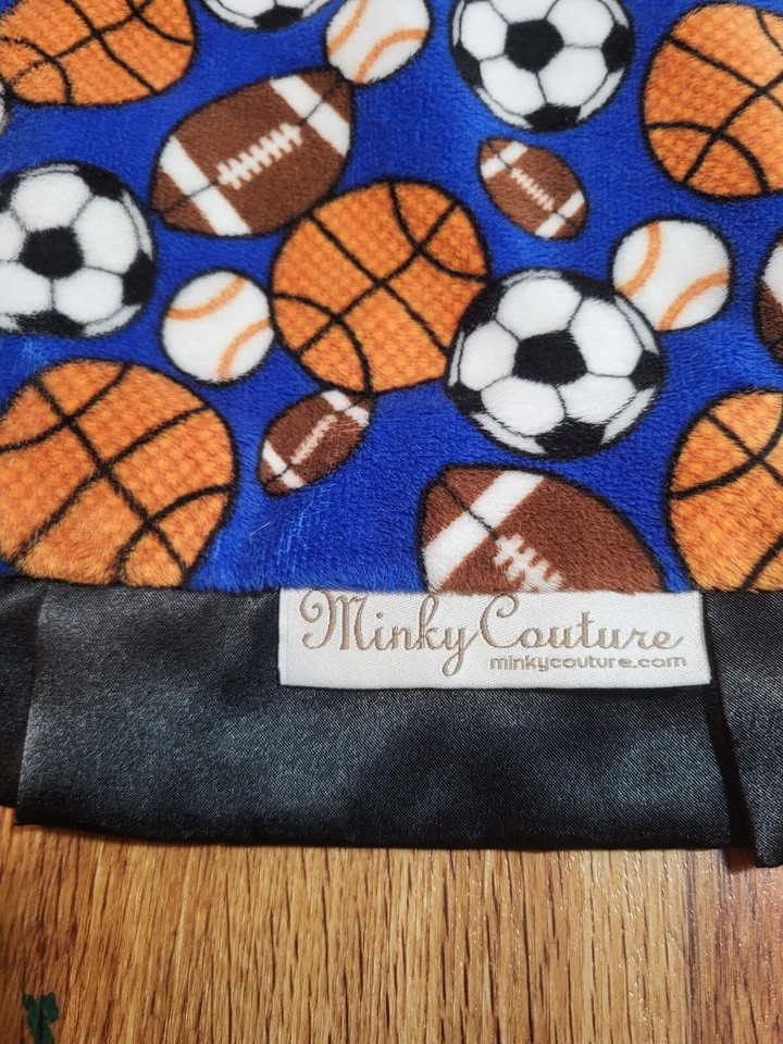 Manta de seguridad Minky Couture azul pelotas deportivas Lovey súper suave Foto 2 de 3