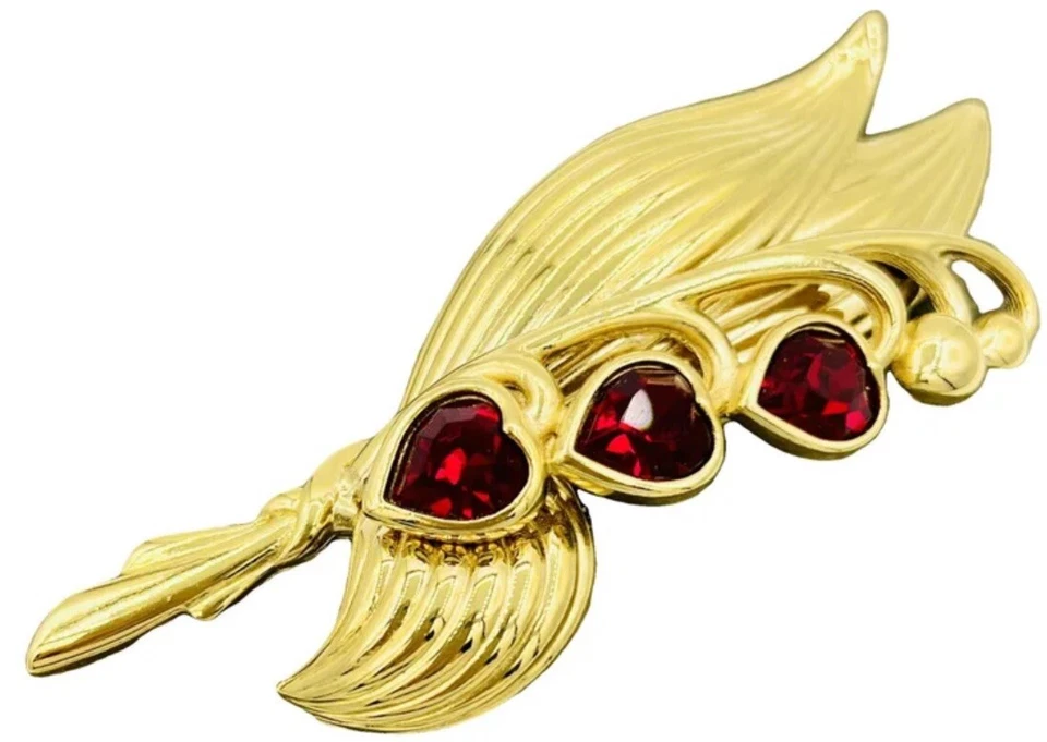 Wie Neu,Vintage DIOR Blumen Kristalle Herz Vergoldet Brosche,Schmuck 8.70cm.