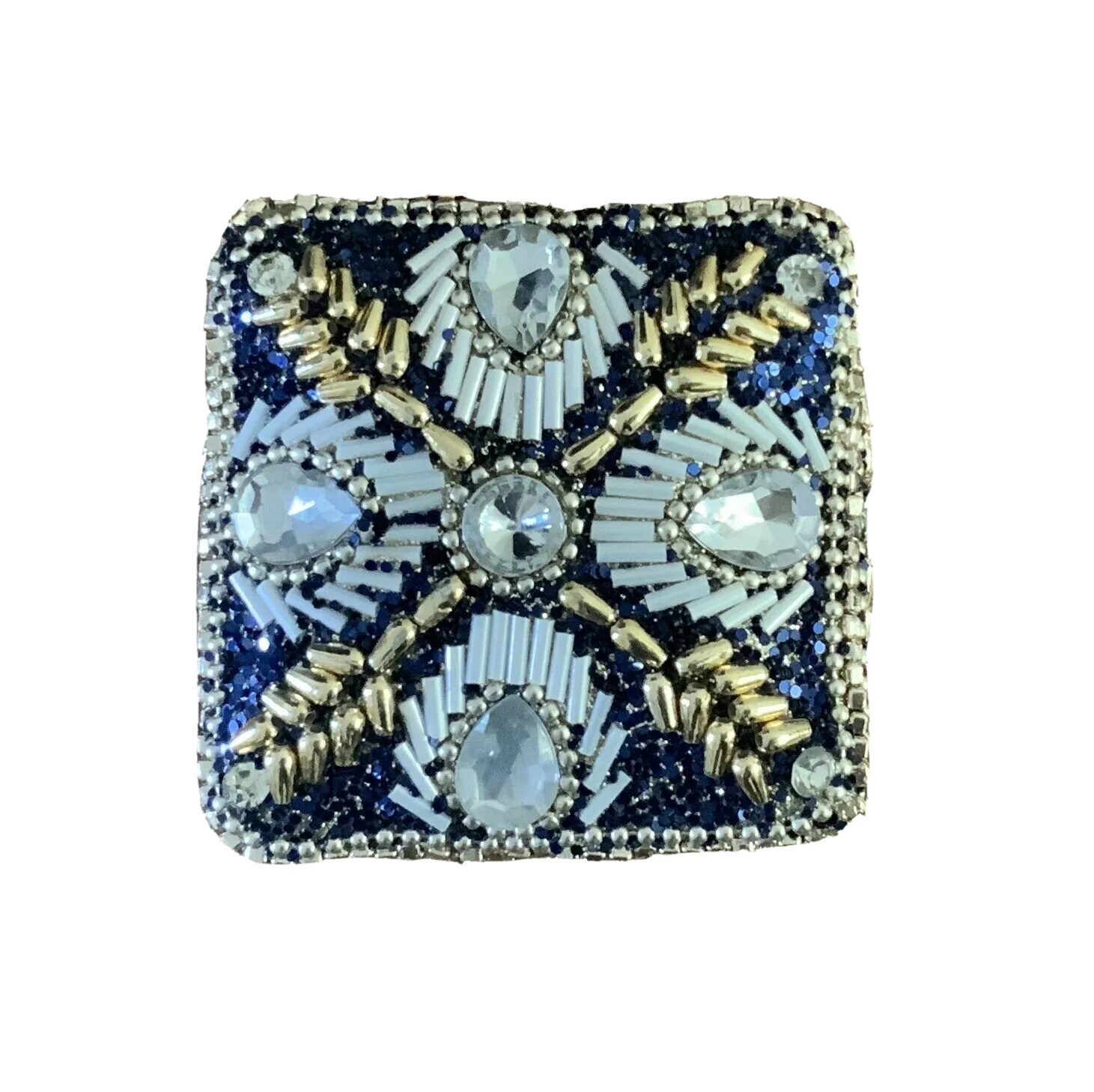 Beaded Rhinestone Jewelry Box 1 Inch Small Square Handmade No Tags-image